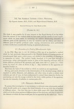 FIRST PHOTOGRAPHS OF THE SOLAR SPECTRUM IN INFRARED: "The Bakerian Lecture - Colour Photometry" & "The Solar Spectrum, from [gamma] 7150 to [gamma] 10,000" (Philosophical Transactions of the Royal Society of London, Vol. 177 for the Year 1887, pp. 423-456, 457-460)